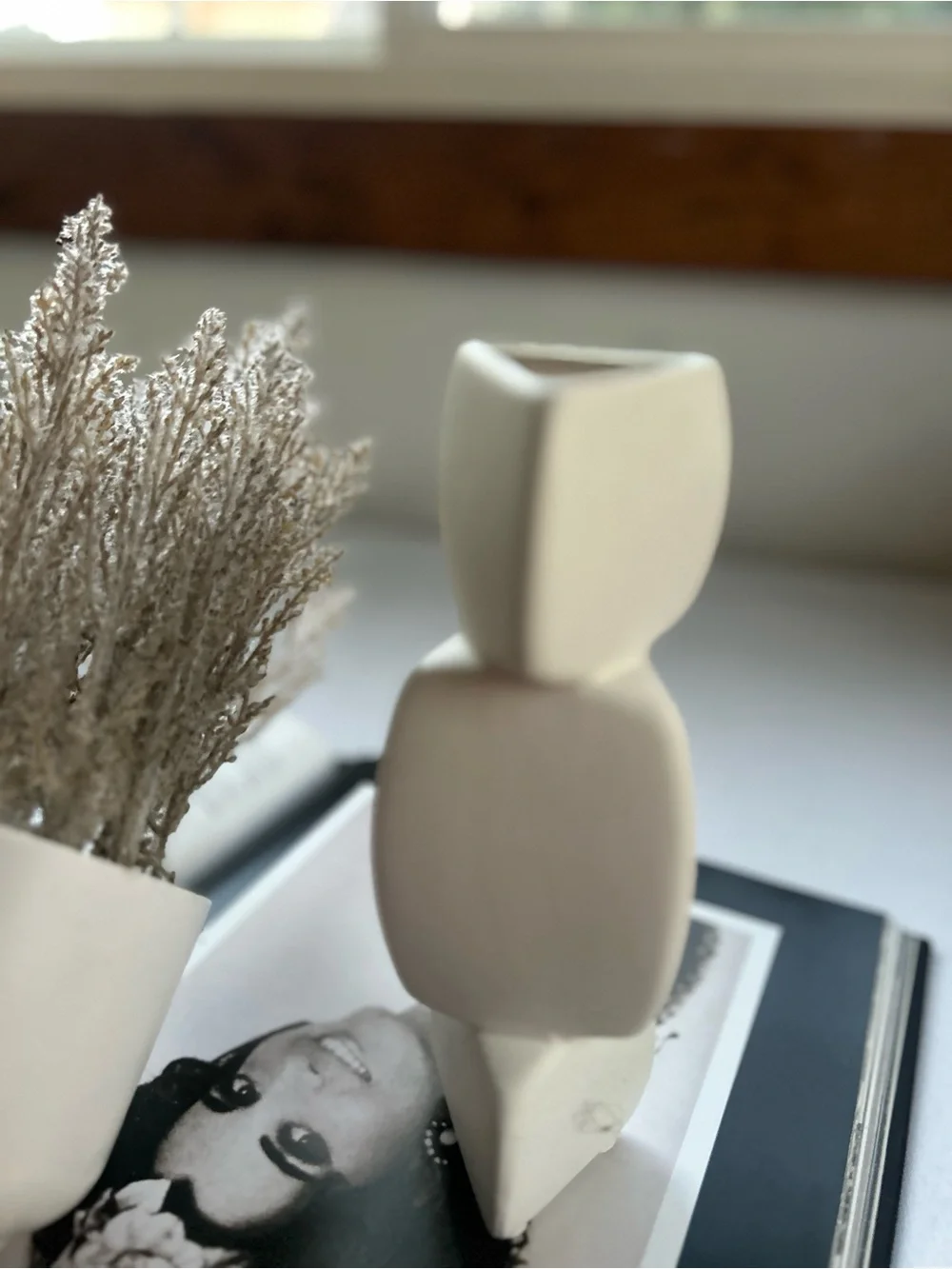 Minimalist Cream Abstract Ceramic Sculpture Vase